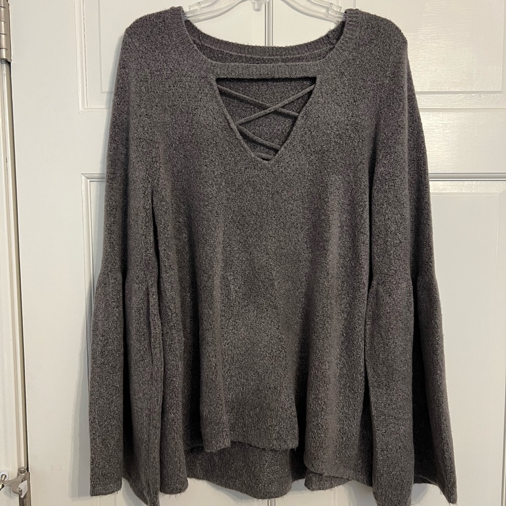 American Eagle Cross Over V Neck Sweater with Bell Sleeves